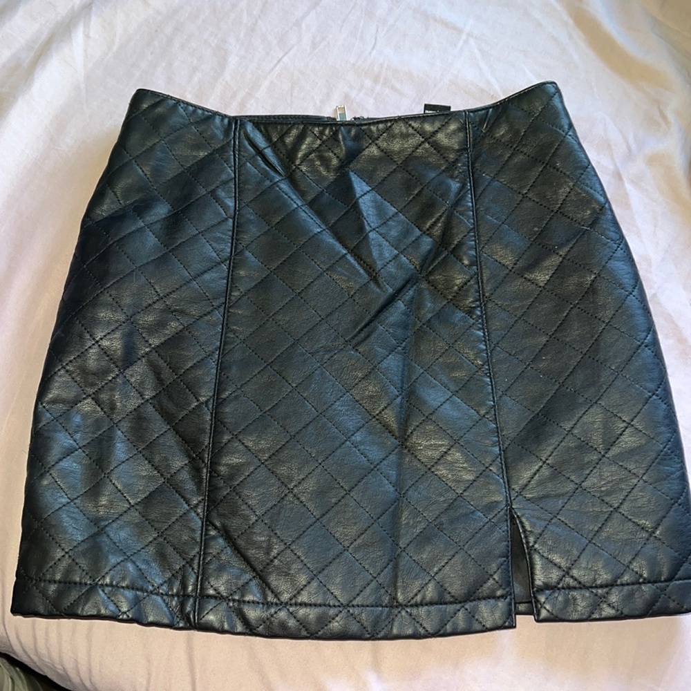 F21 Black Leather Skirt with Slit